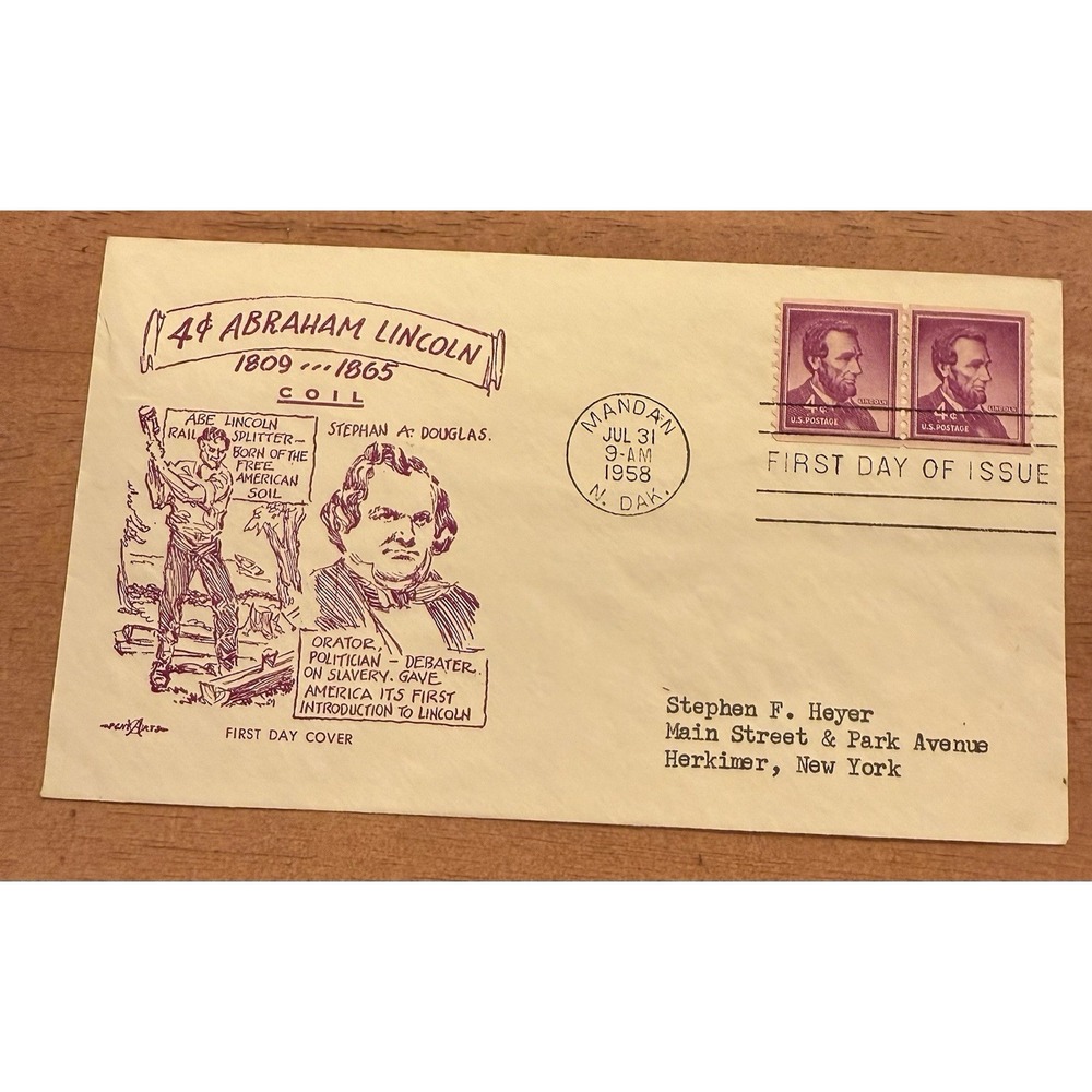 US FDC #1036 Pent Arts 1958‎ Abraham Lincoln Liberty Series Coil Cachet Pair 4c